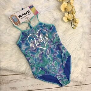 Hurley Kids Girls Swim One Piece‎ Blue Purple  NWT youth size 10 / 12 swimsuit